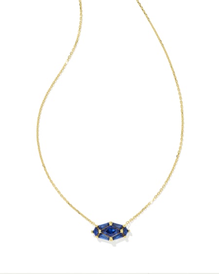 Lindy Rae Elisa Gold Short Pendant Necklace in Blue Crystal