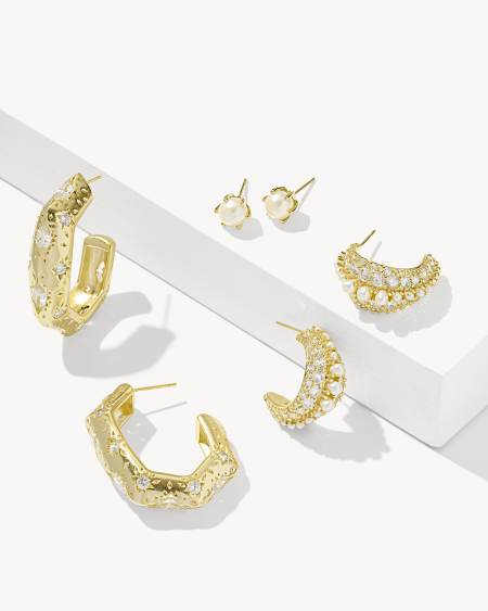 Krista Gold Hoop Earrings in White Mix