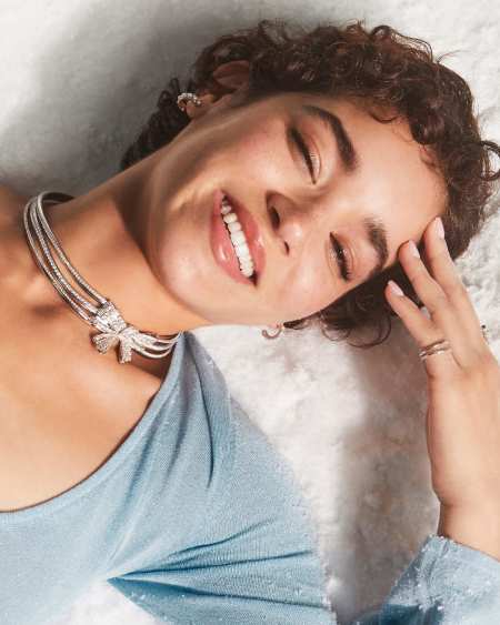 Krista Silver Bow Statement Necklace in White Mix