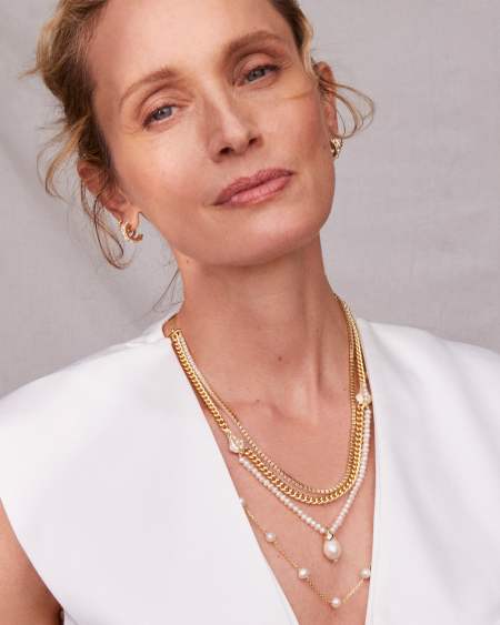 Krista Gold Statement Necklace in White Mix