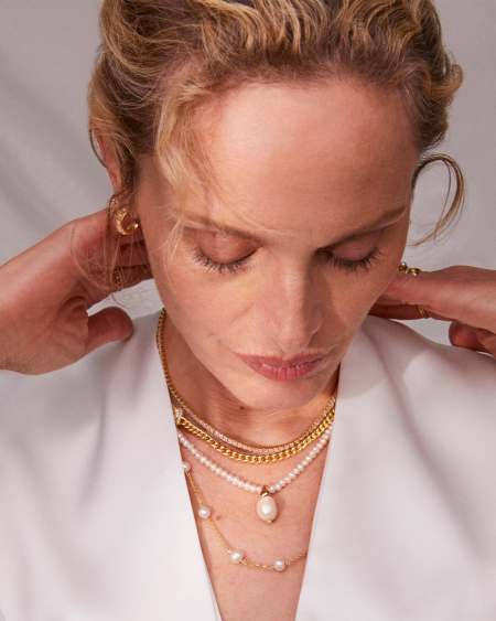 Krista Gold Statement Necklace in White Mix