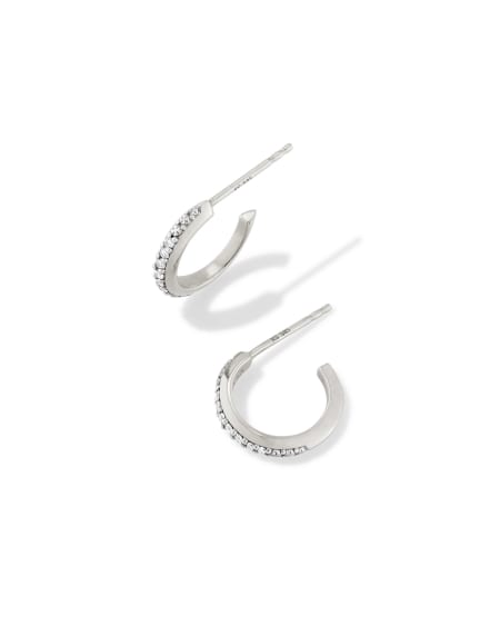 Ines 14k White Gold Pave Huggie Earrings in White Diamond