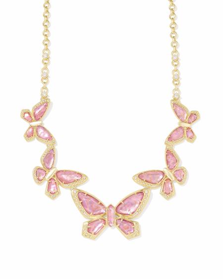 Dolly Parton x Kendra Scott Gold 1974 Butterfly Statement Necklace in Light Pink Iridescent Abalone