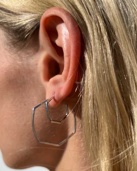 Small Davie Thin Hexagon Hoop Earrings in Sterling Silver