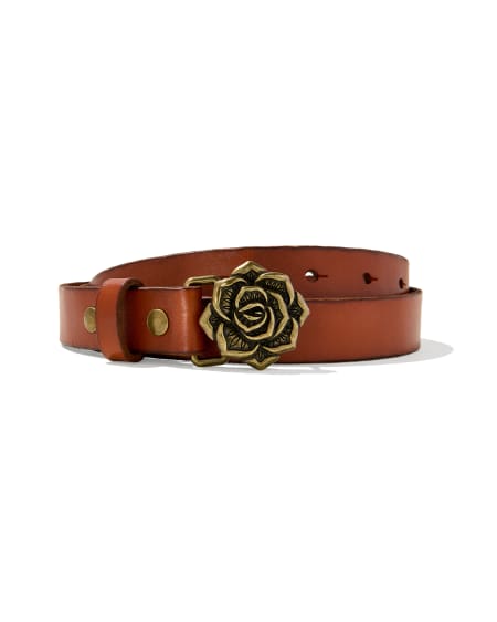 Rose Buckle Belt in Tan Leather