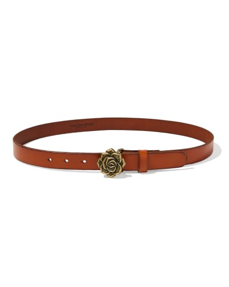 Rose Buckle Belt in Tan Leather