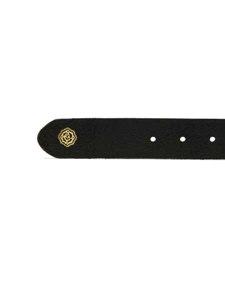Hammered Buckle Belt in Black Leather