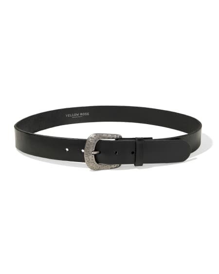 Hammered Buckle Belt in Black Leather
