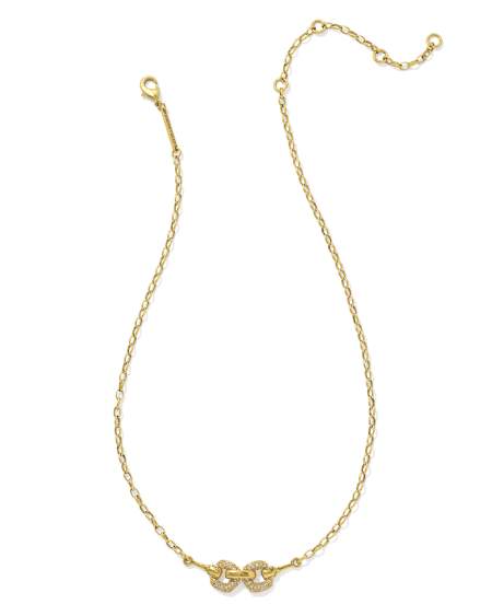 Beau Vintage Gold Pave Short Pendant Necklace in White Crystal