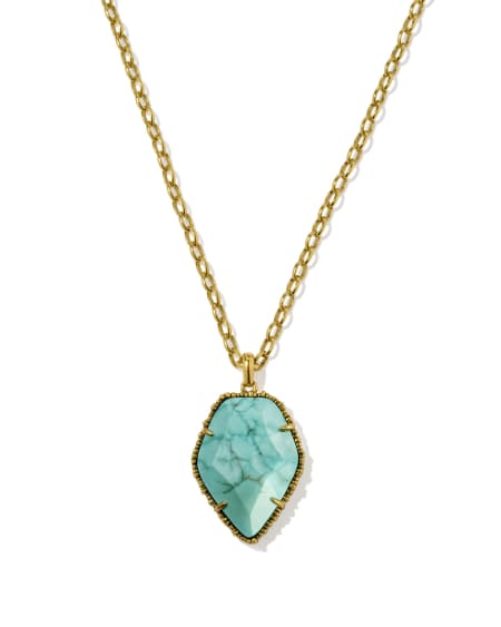 Tessa Vintage Gold Small Long Pendant Necklace in Variegated Turquoise Magnesite