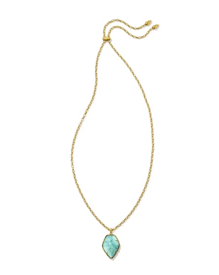 Tessa Vintage Gold Small Long Pendant Necklace in Variegated Turquoise Magnesite