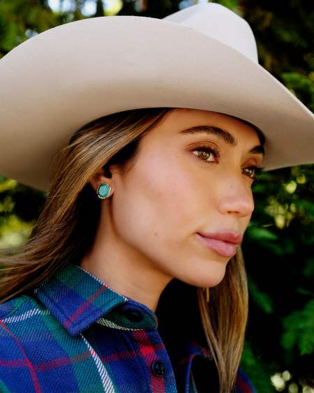 Serayah Vintage Gold Statement Earrings in Teal Mix