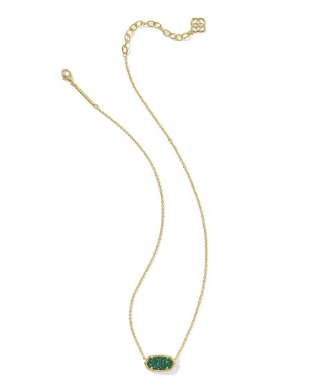 Elisa Gold Short Pendant Necklace in Emerald Drusy