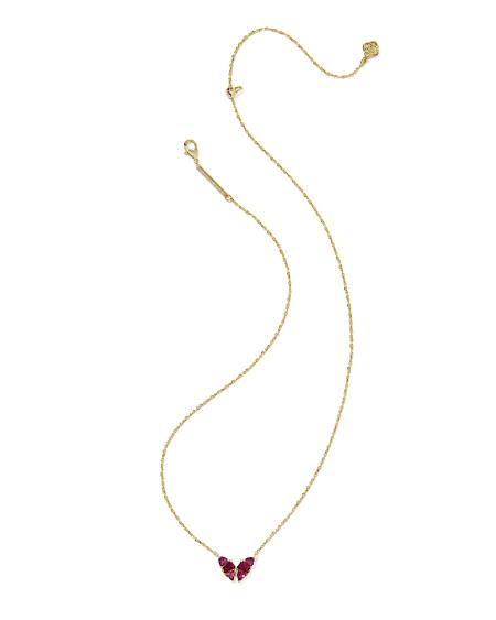 Blair Gold Butterfly Small Short Pendant Necklace in Cranberry Mix