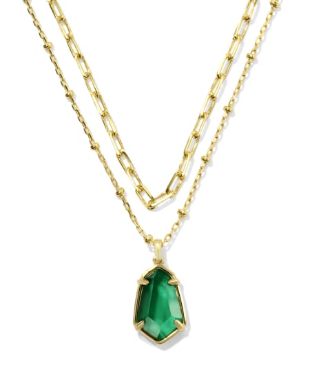 Alexandria Gold Satellite Multi Strand Necklace in Green Glass