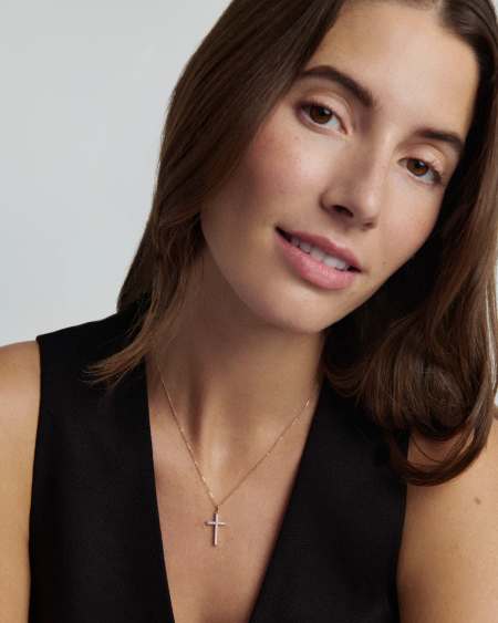 0.23 ct Lab Grown Diamond Cross Pendant Necklace in 14k Yellow Gold