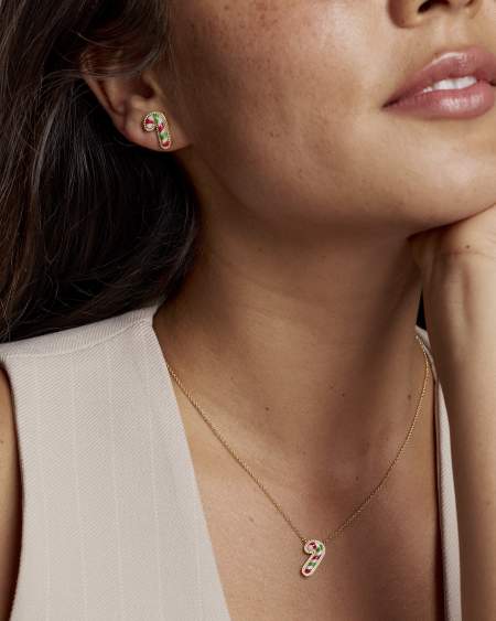 Candy Cane Gold Short Pendant Necklace