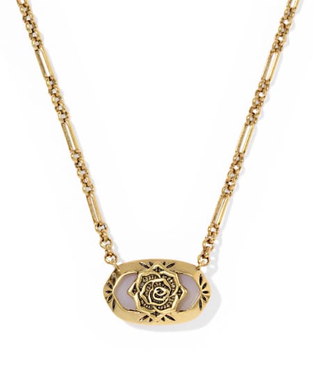 Elisa Vintage Gold Etch Frame Short Pendant Necklace