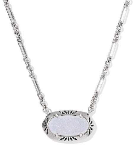 Elisa Vintage Silver Etch Frame Short Pendant Necklace