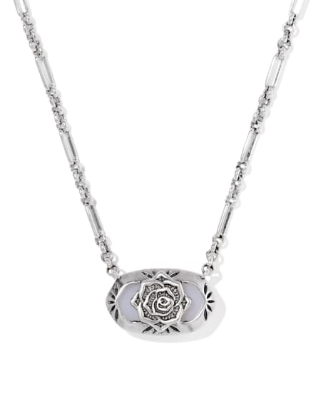 Elisa Vintage Silver Etch Frame Short Pendant Necklace