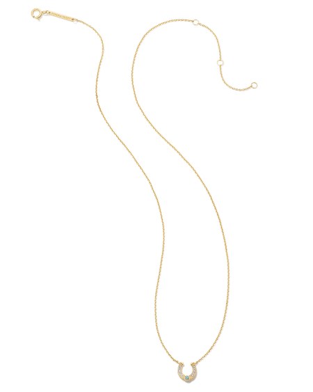 Noble 14k Yellow Gold Horseshoe Short Pendant Necklace in Turquoise