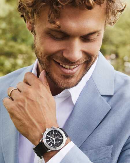 Grey 44mm Chronograph Watch in Black Stainless Steel