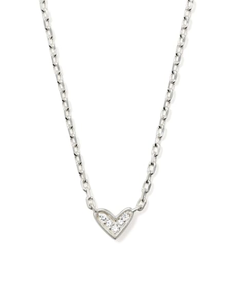 Tiny Ari Heart Sterling Silver Diamond Pendant Necklace in White Diamond