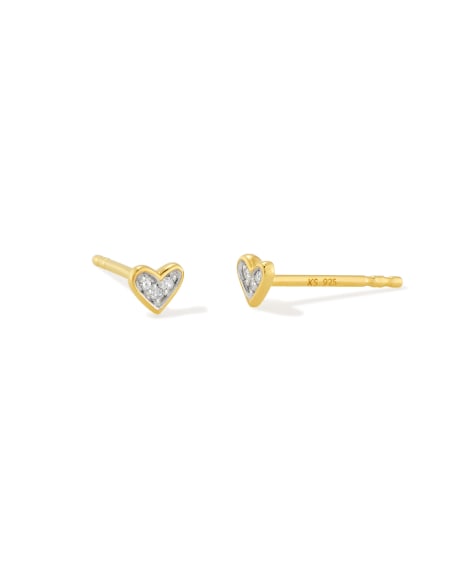 Tiny Ari Heart 18k Gold Vermeil Diamond Stud Earrings