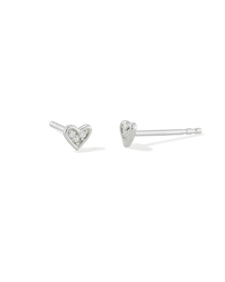 Tiny Ari Heart Sterling Silver Diamond Stud Earrings