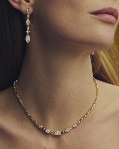 8.66 ct Lab Grown White Diamond Custom Elisa Tennis 14k Yellow Gold Necklace