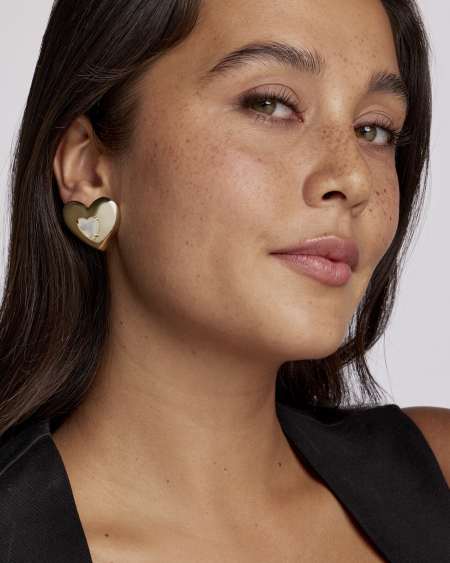 Sasha Heart Gold Stud Earrings 