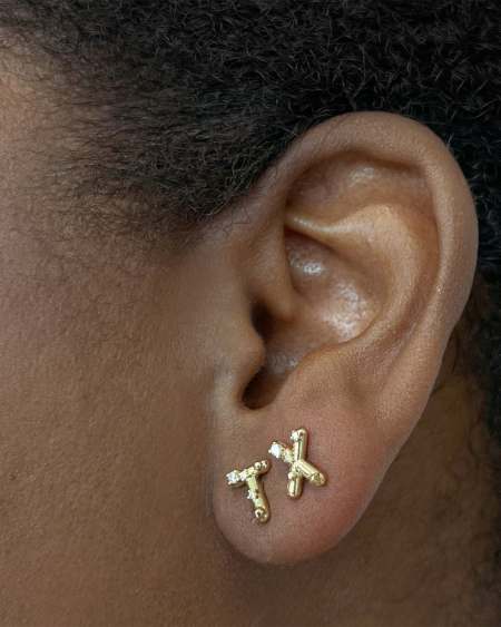 Crystal Letter X Gold Single Stud Earring in White Crystal