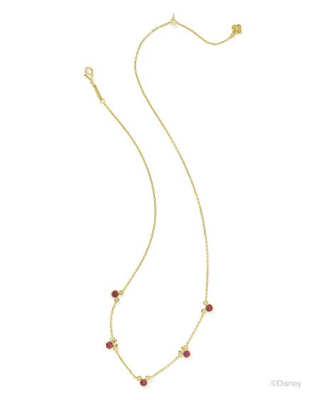 Disney | Kendra Scott Gold Mickey Mouse and Minnie Mouse Strand Necklace in Pink Crystal