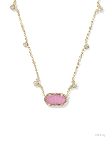 Disney | Kendra Scott Gold Mickey Mouse Elisa Short Pendant Necklace in Hot Pink Drusy