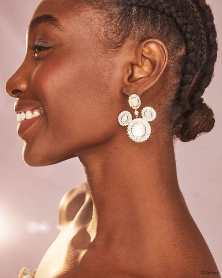 Disney | Kendra Scott Gold Mickey Mouse Crystal Frame Statement Earrings in Ivory Mix