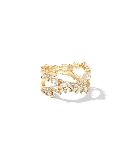 Rosalie Gold Double Band Ring in White CZ