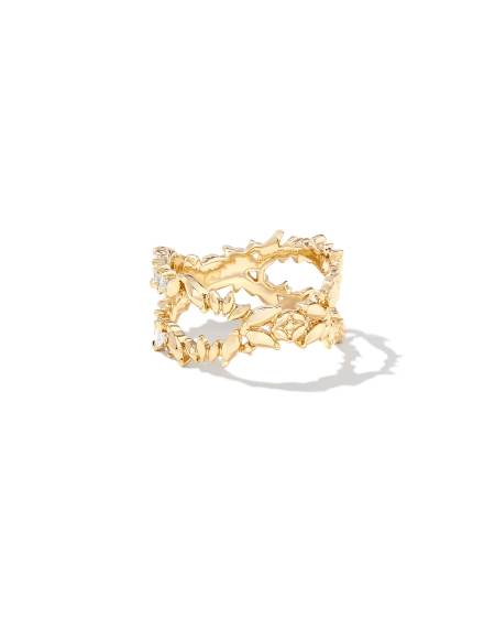 Rosalie Gold Double Band Ring in White CZ