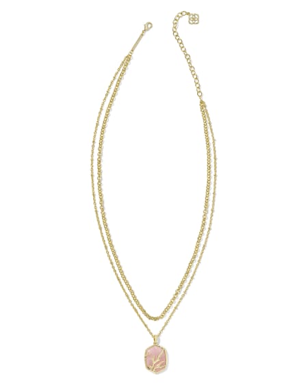 Daphne Gold Coral Frame Multi Strand Necklace in Rose Quartz