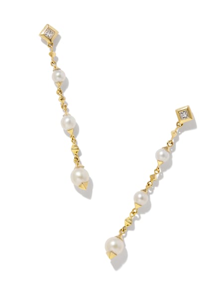 Michelle 14k Yellow Gold Linear Earrings in Freshwater Cultured Pearl