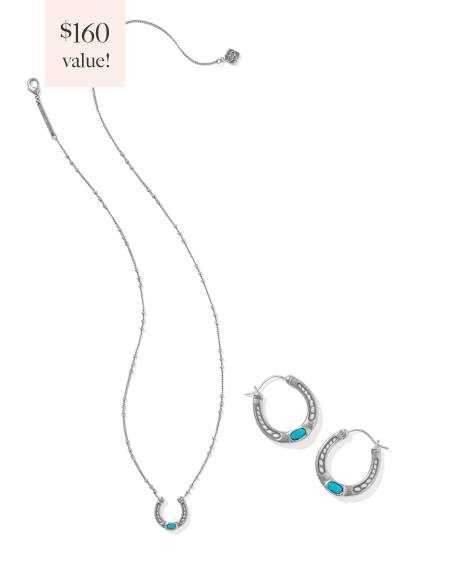 Noble Vintage Silver Horseshoe Gift Set of 2 in Variegated Dark Teal Magnesite