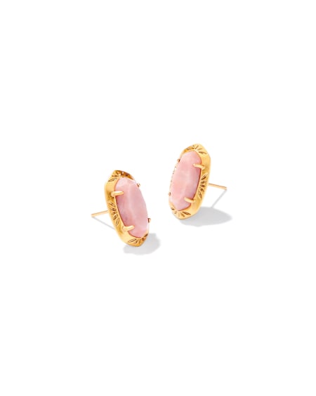 Ellie Vintage Gold Etch Frame Stud Earrings in Blush Pink Quartzite