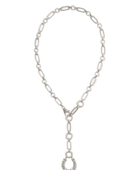 Noble Vintage Silver Horseshoe Y Necklace in Variegated Dark Teal Magnesite