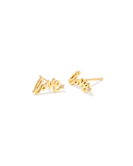 Love Script 18k Gold Vermeil Stud Earrings in White Sapphire