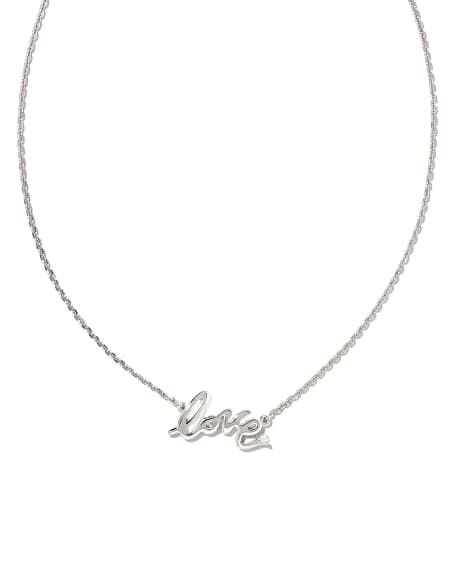 Love Script Sterling Silver Pendant Necklace in White Sapphire