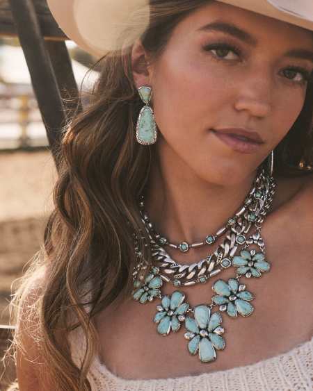 Ida Vintage Silver Long Strand Necklace in Sea Green Chrysocolla