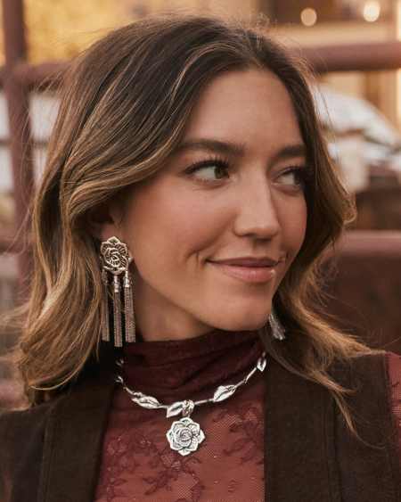 Ansel Rose Statement Earrings in Vintage Silver