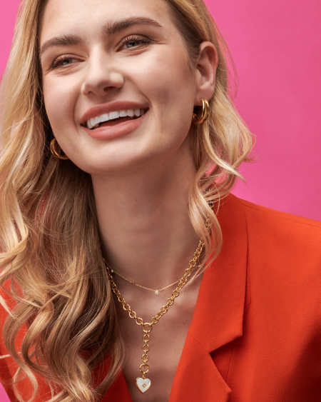 Adalynn 18k Gold Vermeil Heart Y Necklace in Ivory Mother-of-Pearl