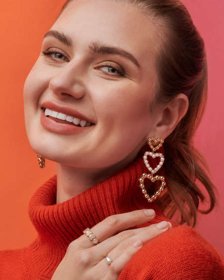 Ashton Gold Pearl Heart Statement Earrings in Freshwater Cultured Pearl