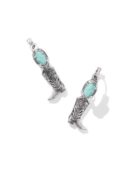 Beau Vintage Silver Boot Huggie Earrings in Sea Green Chrysocolla