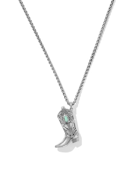 Beau Boot Vintage Silver Small Long Pendant Necklace in Sea Green Chrysocolla